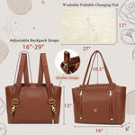 miss fong Diaper Bag Tote Leather Diaper Bag Backpack, Large Capacity Mommy Bag Hospital Bag, 12 Pockets Travel Diaper Tote with Changing Pad，Stroller Straps & Insulated Pockets for Mom & Dad-Brown