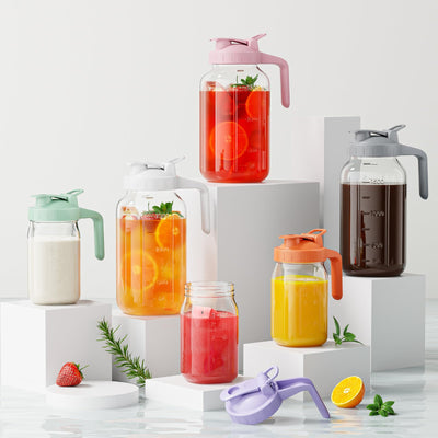 JunVpic Breast Milk Pitcher - 32 oz Glass Mason Jar with Dual Leak-Proof Design, Airtight Seal, Pour Spout & Handle, Storage Container for Breastmilk, Iced Tea & Ice Drinks（Gray）