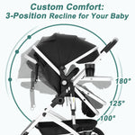 EROMMY 6-in-1 Baby Stroller with Bassinet, Convertible Infant Stroller with Adjustable Backrest & Canopy, Foldable Newborn Pushchair with Reversible Seat and Cover for 0-36 Months (Dark Black)