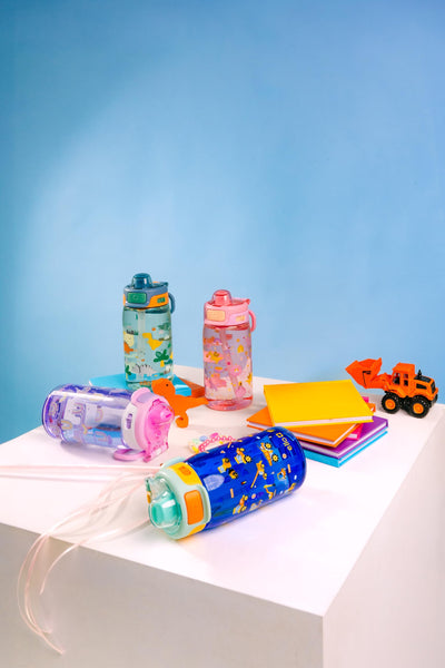 Ello Kids Pop & Fill 16oz Tritan Plastic Water Bottle with Quick Fill Technology, Leak Proof Locking Lid, Sip & Chug, BPA Free, Dishwasher Safe, For School, Lunchboxes, Construction