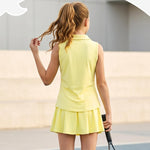 PATPAT Girls Tennis Outfits Size 9-10, Yellow Sleeveless Polo Shirts + Pleated Skort with Built in Shorts 2 Piece Outfits Clothes For Girls Gym Outfits Kids Activewear Sets