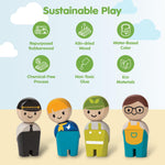 PlanToys Wooden 4 Piece Service Crew (6268) | Sustainably Made from Rubberwood and Non-Toxic Paints and Dyes