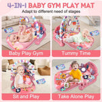 VZO Baby Gyms Play Mats, Infant Play Mat and Activity Gym, Baby Play Piano Gym Mat, Play Mats for Babies Newborns and Toddlers, Tummy Time Activity Mat Toys 0-3-6-12 Months (Pink)