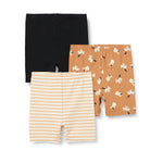 Amazon Essentials Baby Girls' Cotton Breathable Pull-on Bike Shorts with Elastic Waist, Pack of 3, Black/Stripe/Lion and Pony, 3-6 Months