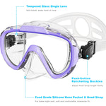 Snorkel Set, Zipoute Snorkel Dry Top Snorkeling Gear for Kids, Panoramic Anti-Leak and Anti-Fog Tempered Glass Lens, Kids Adjustable Snorkeling Set, Scuba Diving Swimming Training Snorkel Kit for Kids