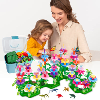 Birthday Toys Gifts for 2 3 4 5 6 Years Old Toddler Girls Boys, 156 PCS Insect Flower Garden Building Educational STEM Learning Pretend Play Gardening Set, Birthday Gifts for Preschool Kids Age 2+
