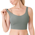 MOMANDA Women's Nursing Bras Longline Sports Breastfeeding V Neck Sleeveless Crop Tank Top with Built in Bra Grey Sage Medium