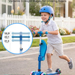 Gotrax KS3 Kids Kick Scooter, LED Lighted Wheels, Adjustable Height Handlebars and Removable Seat, Lean-to-Steer & Widen Anti-Slip Deck, 3 Wheel Scooter for Kids Ages 2-8 and up to 100 Lbs (Blue)