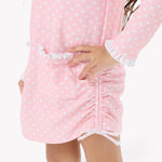 RuffleButts Girls UPF50+ Sun Protective Ruched Quarter-Zip Cover-Up - Pink Polka Dot, 10