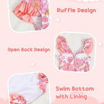 Kucnuzki Baby Girl Bathing Suit One Piece Swimsuit Pink Flower Bikini Set Baby 4T 5T Swimsuit Girls Toddler Ruffled Sleeveless Bathing Suits for Kids