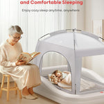 QPAU Inflatable Toddler Travel Bed with Tent, Baby Crib Tent, Portable Kids Air Mattress with Safety Bumpers, Ideal for Home, Grandma's, Camping, Traveling -Includes Fast Electric Pump