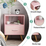 Aenuert Night Stand with Charging Station, Pink Kids Nightstand with Drawer, 2-Tier Nursery Bedside Table with USB Ports and Outlets, End Table for Small Space, Living Room, Bedroom