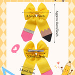 doboi Hair Bows for Girls 2PCS Back to School Pencil Hair Bow 3.3 In Glitter Hair Bows with Alligator Clips Handmade Hair Accessories for Girls Babies Toddlers Teens Teacher (YELLOW)