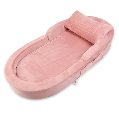 Sleepah Toddler Travel Bed & Chair – Foam Raised Safety Bumpers (55" x 26" x 8") – Foldable Portable Cot for Children 18M – 6yr Old - Fold Out Sofa Couch Lounger with Sheet Pillow & Case (Pink)