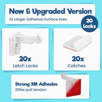 Benny Bradley's Invisible Baby Proofing Cabinet Latch Locks (20 Pack) - No Drilling or Tools Required for Installation, Works with Most Cabinets and Drawers, Works with Countertop Overhangs