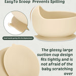 JELLDJK 24 PCS Silicone Baby Feeding Set, Baby Led Weaning Supplies Includes Suction Bowls and Divided Plates, Adjustable Silicone Bib, Spoons&forks, Training cup with straw (Green+Brown+Beige)