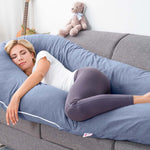 Meiz Pregnancy Pillows, Cooling Silky Pregnancy Pillows for Sleeping, 65" U Shaped Full Body Maternity Pillow for Pregnant Women, with Washable Jersey Cotton Cover, Blue