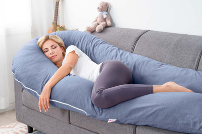 Meiz Pregnancy Pillows, Cooling Silky Pregnancy Pillows for Sleeping, 65" U Shaped Full Body Maternity Pillow for Pregnant Women, with Washable Jersey Cotton Cover, Blue