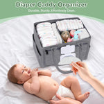 Volnamal Diaper Caddy with Wipe Dispenser One-Handed Access, Premium Diaper Organizer, Portable Car Organizer Nursery Basket for Newborn Essentials, Baby Registry Must Haves for Boys & Girls,Grey