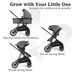 Lite 2.0 Baby Stroller with Bassinet Mode, 2-in-1 Foldable Infant Stroller with Reversible Seat and UPF 50+ Canopy, Black