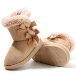 Femizee Girls Winter Boots Faux Fur Lined Bow Pull-On Mid-Calf Boot Brown 4