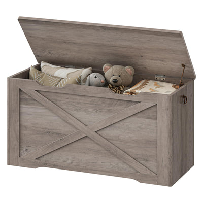 RALGEND Toy Chest, 31.5" Storage Chest with Metal Hinge and Pull Handles, Wooden Storage Bench, Toy Box for Living Room, Bedroom, Entrance, Greige