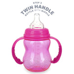 Nuby 3 in 1 Baby Bottle to Training Sippy Cup - 8 Oz Toddler Cups Spill Proof with Soft Spout, Nipple & Removeable Grip Handles - BPA Free & Dishwasher Safe (Pink)