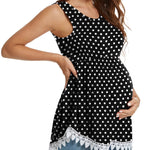 Xpenyo Womens Maternity Tank Top Sleeveless Lace Crochet Trim Peplum Cami Shirts Polka Dot Black XL