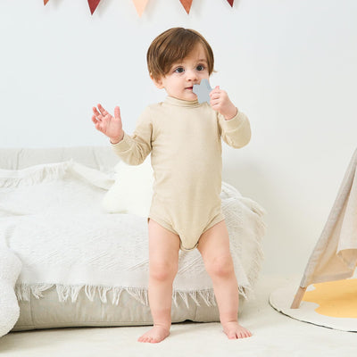 pureborn Baby Boys Girls Bodysuits Turtle Neck Long Sleeve Soft Cotton Romper One-piece 18-24 Months Beige