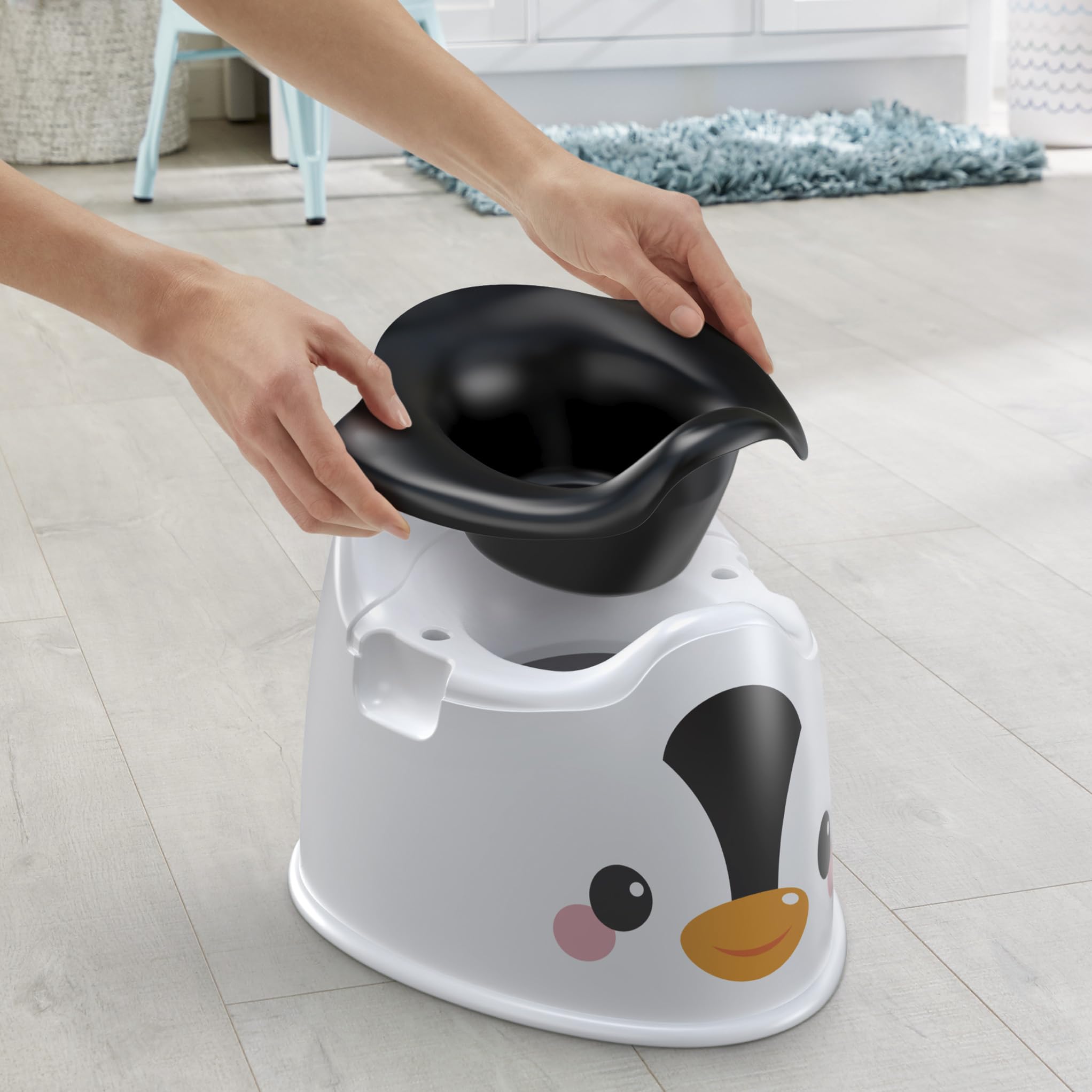 Fisher-Price™ Toddler Toilet Penguin Potty Training Seat, Portable Chair with Handles for Kids and Removable Bowl
