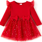 PATPAT Baby Girl Dress Christmas Winter Toddler Birthday Party Tulle Long Sleeve Tutu Dresses 3-24 Months Clothes