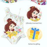 Disney Princess Belle Swimsuits for Girls UPF 50+ One Piece Bathing Suits Floral Print Ruffle One Shoulder Summer Beach Swimwear Quick Dry for Toddler Girls Size 2T Baby Blue