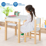 Costzon Kids Table and Chair Set, Toddler Art Table with Paper Roll, Drawer, 2 Marker Pens, Wooden Activity Table, Suitable for Playroom, Nursery, Gift for Boys Girls