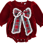 Baby Girl Christmas Outfit Velvet Bow Smocked Bubble Romper Ruffle Onesie Bodysuit Infant Fall Winter Clothes