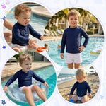 babygoal Baby Navy Blue Long Sleeve Rash Guard Shirt with UPF 50+ Sun Protection for Baby Toddler Boy & Girl Beach Pool Swimming SY14-18-24M-B
