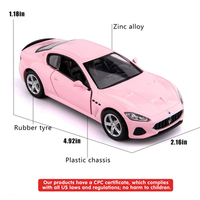 TGRCM-CZ 1/36 Scale Maserati GT Casting Car Model, Zinc Alloy Toy Car for Kids, Pull Back Vehicles Toy Car for Toddlers Kids Boys Girls Gift (Pink)