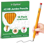 V-Opitos 14 Pack Jumbo #2 HB Pencils for Kids, Triangle Shape Pre-sharpened Wood-Cased Pencil with Top Eraser, Toddler First Pencils, Ideal Home, Kindergartens, School Classroom Supplies