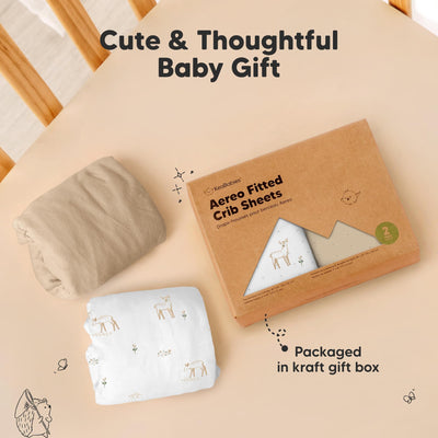KeaBabies 2-Pack Fitted Crib Sheets for Boys, Girls, Baby - Soft Bamboo Viscose Cotton, 52x28 Standard Crib Mattress Sheets, Toddler Bed Mattress Cover, Gender Neutral, Breathable,Durable (Wild Fawn)
