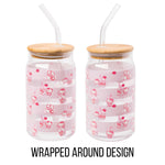 Silver Buffalo Sanrio Hello Kitty Strawberry Milk Pink Glass Jar Tumbler with Bamboo Lid and Glass Straw, 16 Ounces