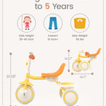 besrey Toddler Tricycle with Bell, Kids Tricycle Age 18 Months to 5 Years, Kids Trikes, Toddler Bikes for 1-3 Year Olds, Toddler Trikes for 2-4 Year Olds, Gift & Toys for Boy & Girl, Yellow