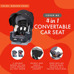 Baby Trend Cover Me 4 in 1 Adjustable Infant Toddler Convertible Car Seat with 2 Cup Holders and Removable Canopy for Sun Protection, Modern Khaki