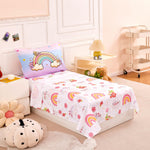 PERFEMET 4 Pieces Toddler Bedding Set Colorful Rainbow Toddler Comforter Set for Girls Pink Blue Purple Tie Dye Kids Bed Set Soft Reversible Star Printed Girl Bed in A Bag (Rainbow Flower, Pink)