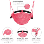JKsmart Swing Seat for Kids Heavy Duty Rope Play Secure Children Swing Set,Perfect for Indoor,Outdoor,Playground,Home,Tree,with Snap Hooks and Swing Straps,440 lbs Capacity,Pink
