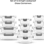 JoyJolt 24pc Borosilicate Glass Storage Containers with Lids | 12 Airtight/Freezer Safe Food Storage Containers for Pantry and Kitchen | Meal Prep Container for Lunch | Glass Tupperware Set