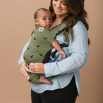 Baby Tula Lite Ripstop Nylon Compact Baby Carrier, Lightweight & Ergonomic Carrier for Travel w/Convenient Storage Hip Pouch, Multiple Carrying Positions for 12lbs to 30lbs - Soar (Olive Green/Birds)