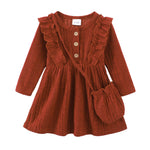 Kucnuzki 3T 4T Girl Clothes Toddler Girl Thanksgiving Dress Outfit Long Sleeve Round Neck Baby Clothes Fall Winter Outfit Brown Casual Flare Dresses for Kids