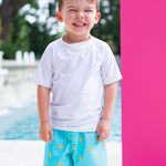 RUGGEDBUTTS Boys UPF50+ Sun Protection Novelty Swim Trunks - Blue Sunshiny Day, 5