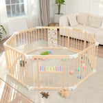 Foldable Wooden playpen,Baby Playpen,playpen for Babies and Toddlers,Baby Activity Center with Baby Gate,Portable Large playpen with Adjustable Shape and Size,Baby Fence Play Area (56x56x24inches)