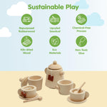 PlanToys Play Kitchen Tea Set Pretend Play Toys - Non-Toxic Wooden Tea Set for Kids and Toddlers