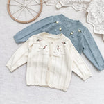 Simplee kids Baby Girls Knit Cardigan Hand Embroidery Pompoms Sweater Long Sleeve Coat for Winter Fall